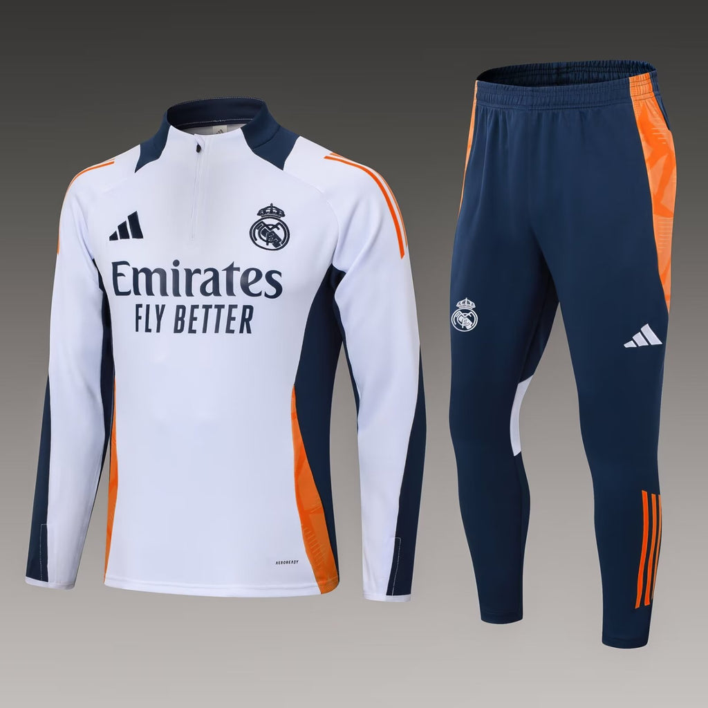 2024/2025 Real Madrid Half-Pull Training Suit White-Black