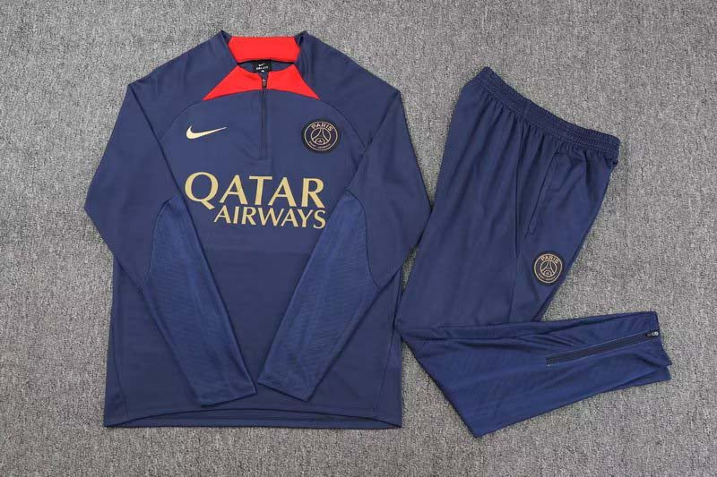 2023/2024 Psg Paris Saint-Germain Half-Pull Training Suit Navy blue Set