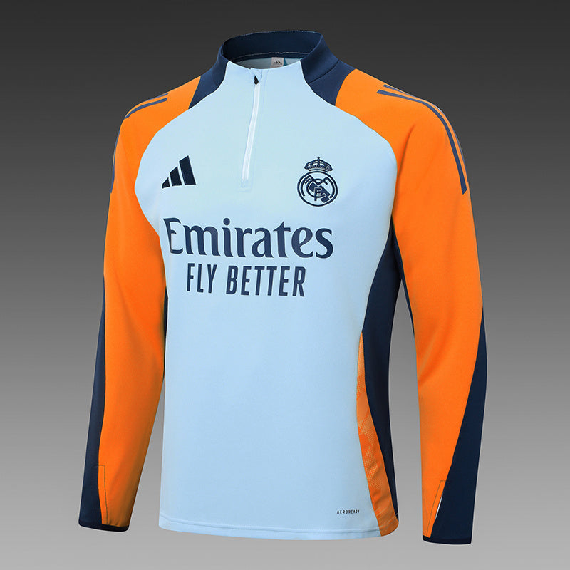 2024/2025 Real Madrid Baby Blue And Yellow Half-Pull Training Suit