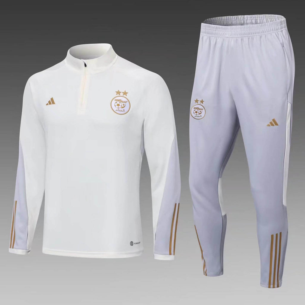 2022 Algeria National Team Half-Pull Training Suit White Shirt Set