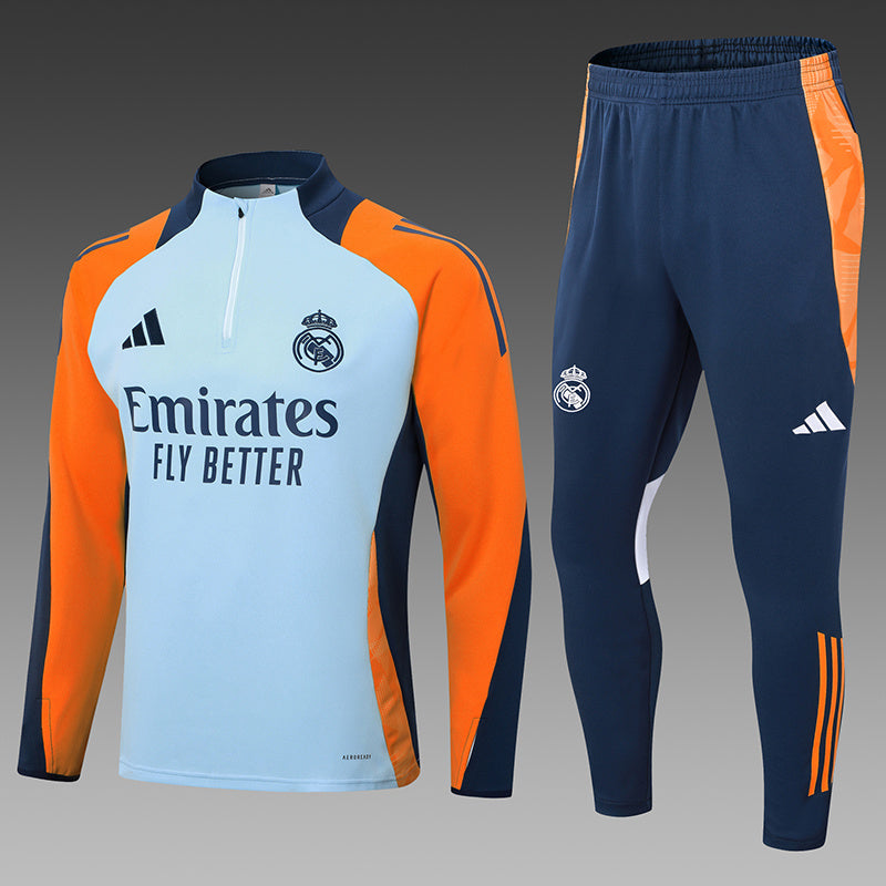 2024/2025 Real Madrid Baby Blue And Yellow Half-Pull Training Suit