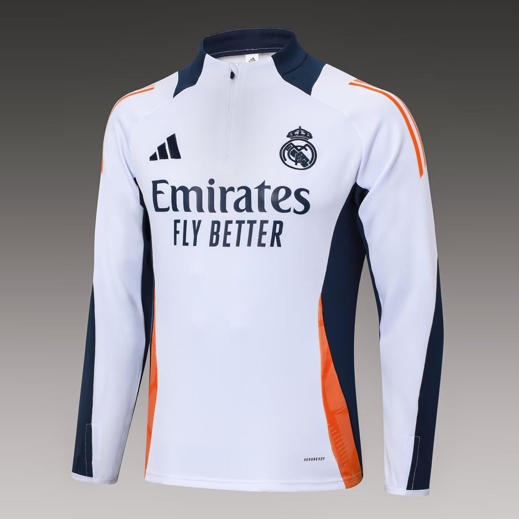 2024/2025 Real Madrid Half-Pull Training Suit White-Black