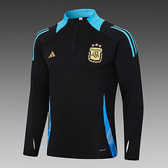 2024-2025 Argentina Half-Pull Training Suit Black Jersey Set