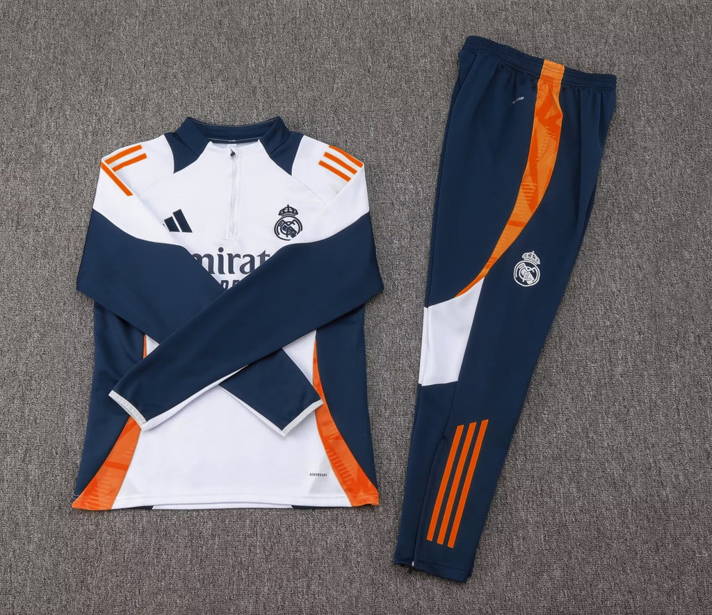 2024/2025 Real Madrid Half-Pull Training Suit White-Black