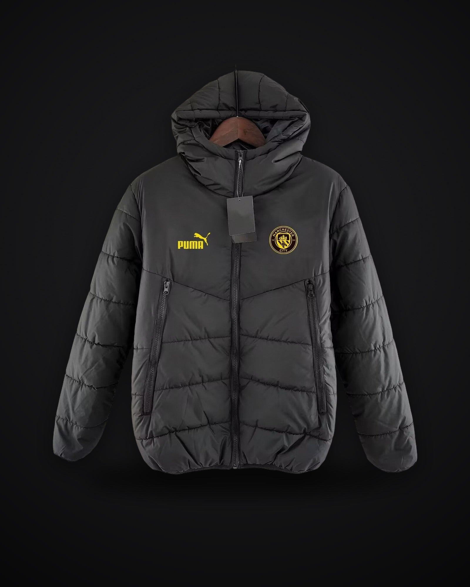 2024/2025 Manchester City Black Soccer Cotton jacket（Yellow Label）