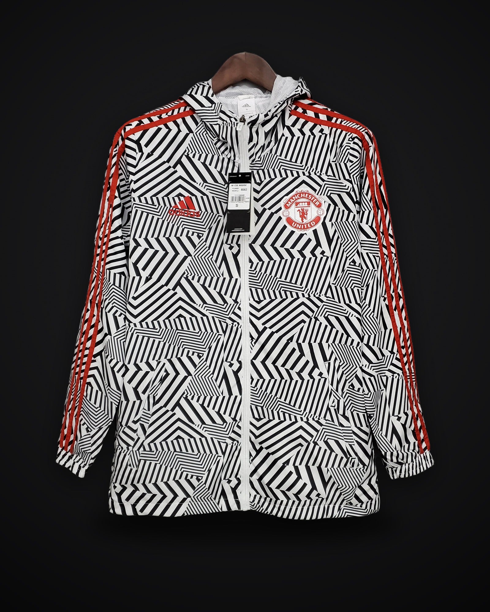 2021/2022 Manchester United Jersey Windbreaker Black-White Stripes